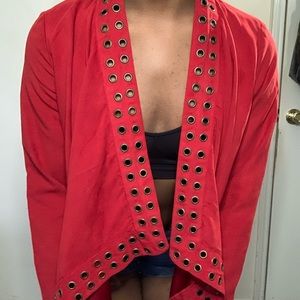 Red studded cardigan